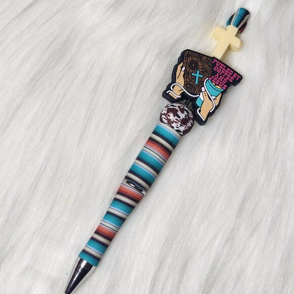 Fueled By Coffee and Jesus serape Silicone Beaded Ink Pen - Picture 1 of 1